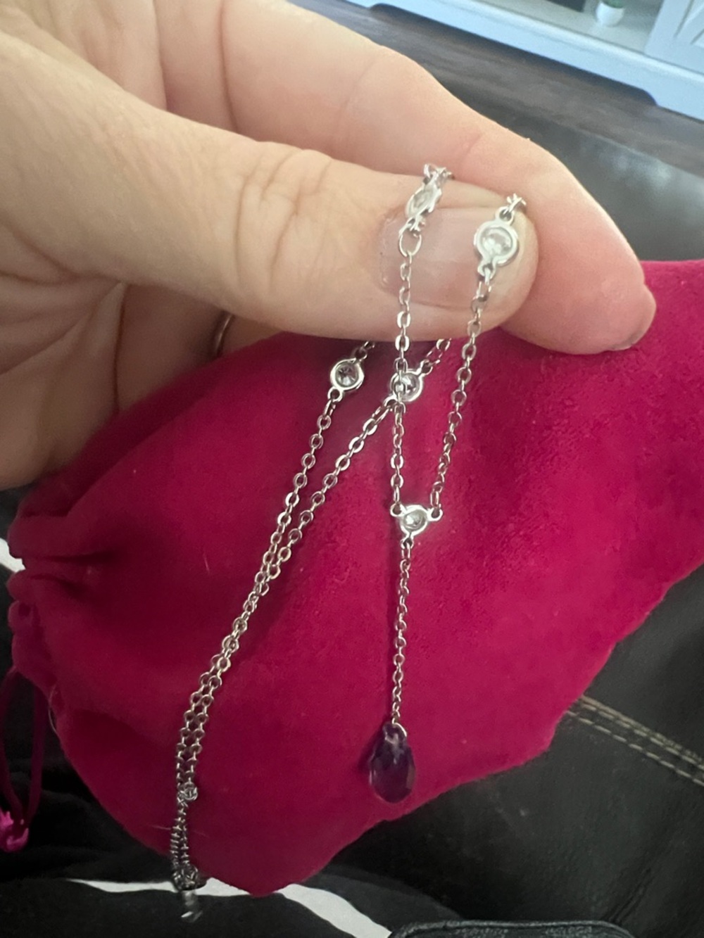 Sterling Silver Necklace with Purple Teardrop Pendant